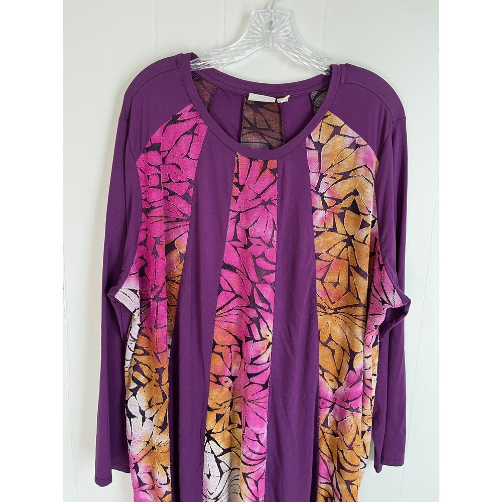 LOGO Lori Goldstein Pieced Jacquard Dress 1X Plus Size Flowy Baggy Asymmetric - Picture 2 of 16